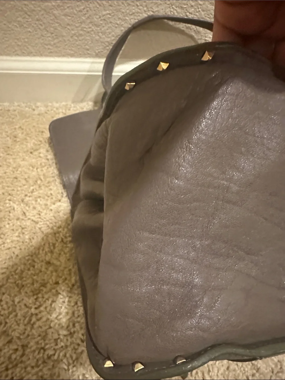 Marc Jacobs Taupe Stanton Leather Top-Handle Satchel with Gold Hardware.